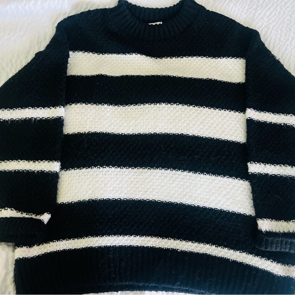 Topshop Sweaters - Topshop Chunky Black & Knit Sweater | Black & White Stripe | Oversized Pullover